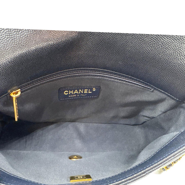 CHANEL CC You Flap Small Quilted Caviar Leather Crossbody Bag Navy Blue