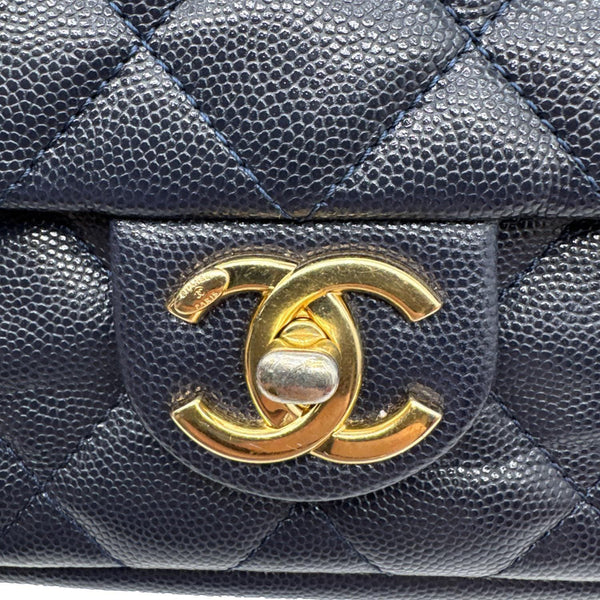 CHANEL CC You Flap Small Quilted Caviar Leather Crossbody Bag Navy Blue