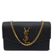 YVES SAINT LAURENT Uptown Grain De Poudre Embossed Leather Crossbody Chain Wallet Black