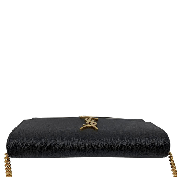 YVES SAINT LAURENT Uptown Grain De Poudre Embossed Leather Crossbody Chain Wallet Black