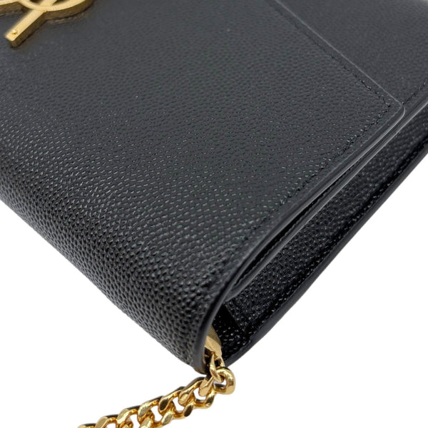 YVES SAINT LAURENT Uptown Grain De Poudre Embossed Leather Crossbody Chain Wallet Black