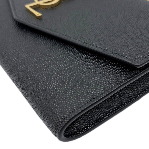 YVES SAINT LAURENT Uptown Grain De Poudre Embossed Leather Crossbody Chain Wallet Black