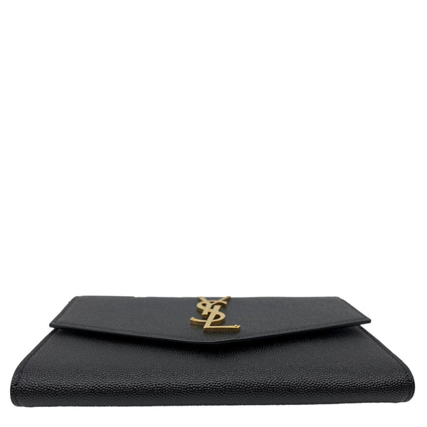 YVES SAINT LAURENT Uptown Grain De Poudre Embossed Leather Crossbody Chain Wallet Black