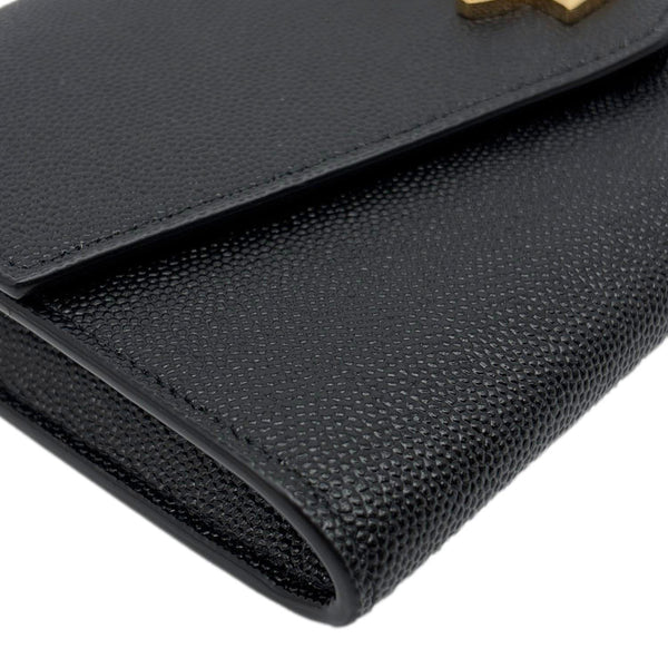 YVES SAINT LAURENT Uptown Grain De Poudre Embossed Leather Crossbody Chain Wallet Black