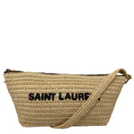 YVES SAINT LAURENT Tuc Logo Woven Raffia Shoulder Bag Cream
