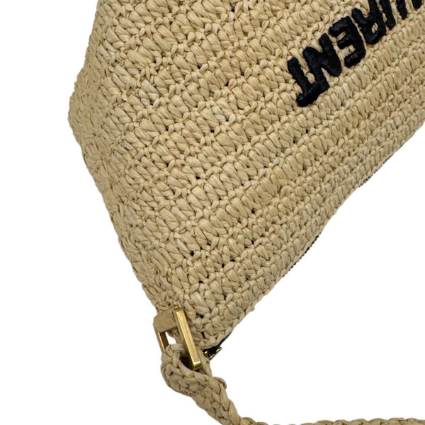 YVES SAINT LAURENT Tuc Logo Woven Raffia Shoulder Bag Cream
