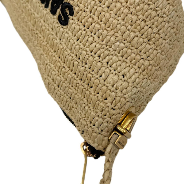 YVES SAINT LAURENT Tuc Logo Woven Raffia Shoulder Bag Cream