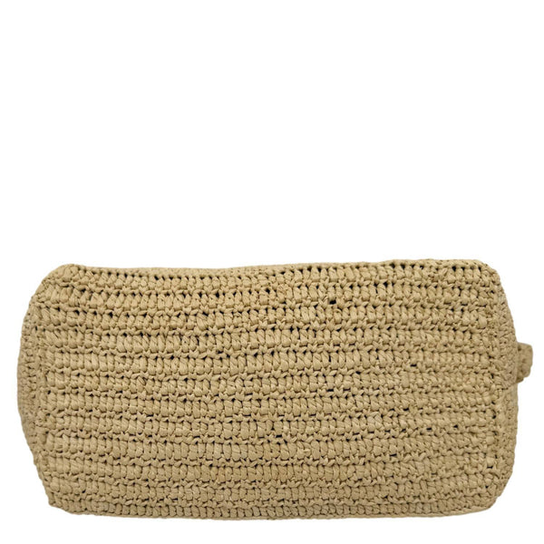 YVES SAINT LAURENT Tuc Logo Woven Raffia Shoulder Bag Cream