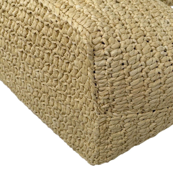 YVES SAINT LAURENT Tuc Logo Woven Raffia Shoulder Bag Cream