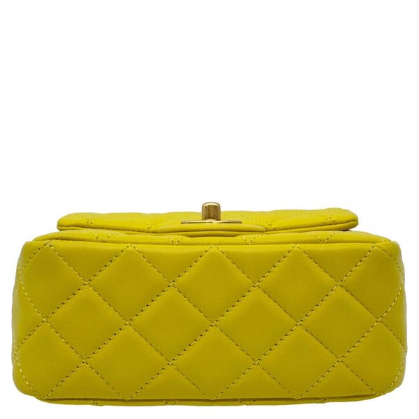 CHANEL Pearl Crush Square Flap Mini Quilted Lambskin Leather Shoulder Bag Yellow