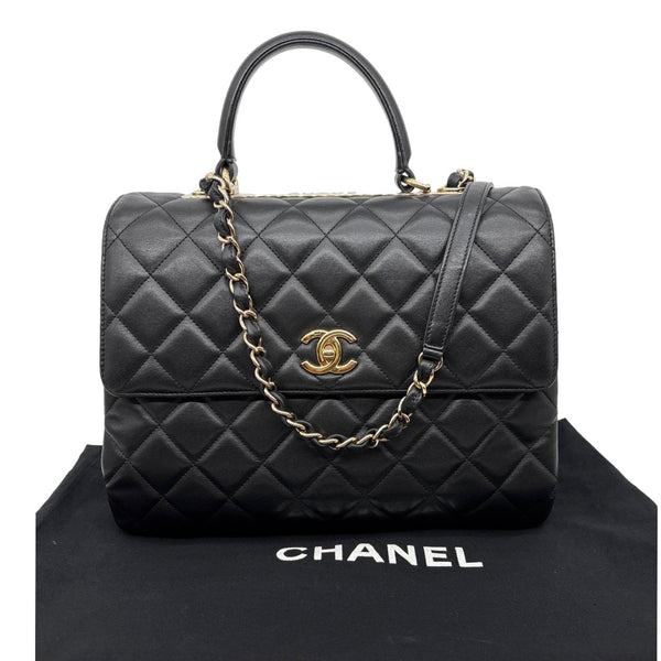 CHANEL Trendy CC Top Handle Flap Quilted Leather Shoulder Bag Black