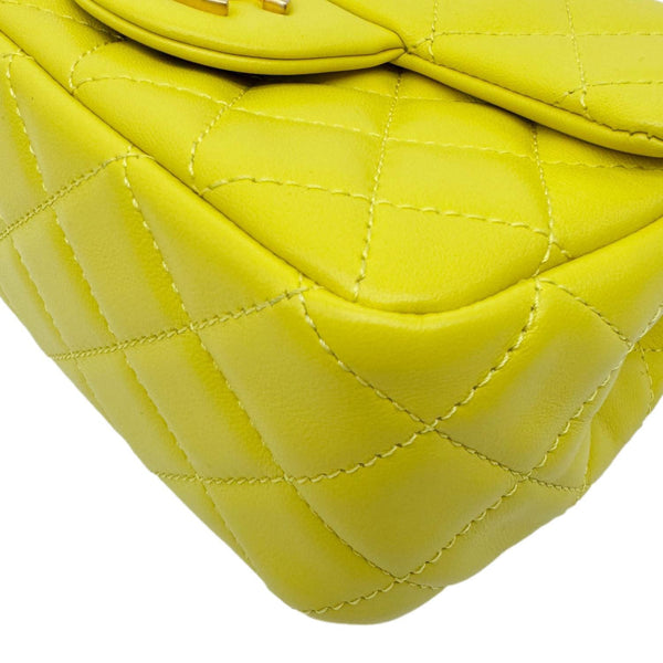 CHANEL Pearl Crush Square Flap Mini Quilted Lambskin Leather Shoulder Bag Yellow