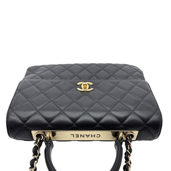 CHANEL Trendy CC Top Handle Flap Quilted Leather Shoulder Bag Black