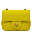 CHANEL Pearl Crush Square Flap Mini Quilted Lambskin Leather Shoulder Bag Yellow
