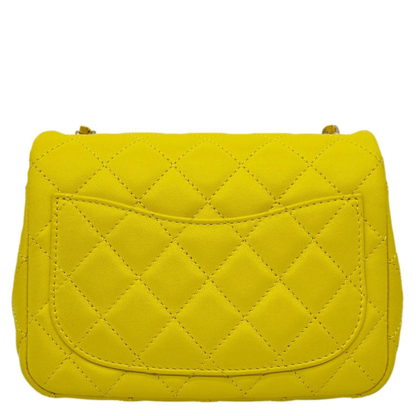 CHANEL Pearl Crush Square Flap Mini Quilted Lambskin Leather Shoulder Bag Yellow