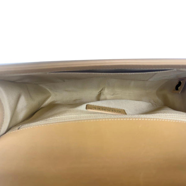 CHANEL Boy Flap Medium Chevron Calfskin Leather Chain Shoulder Bag Beige