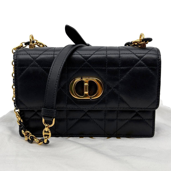 CHRISTIAN DIOR Miss Caro Mini Cannage Lambskin Leather Crossbody Bag Black