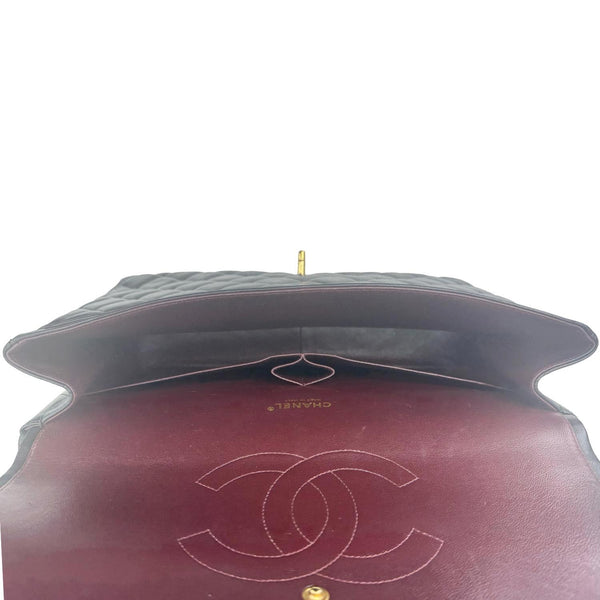 CHANEL Maxi Classic Double Flap Calfskin Leather Shoulder Bag Black