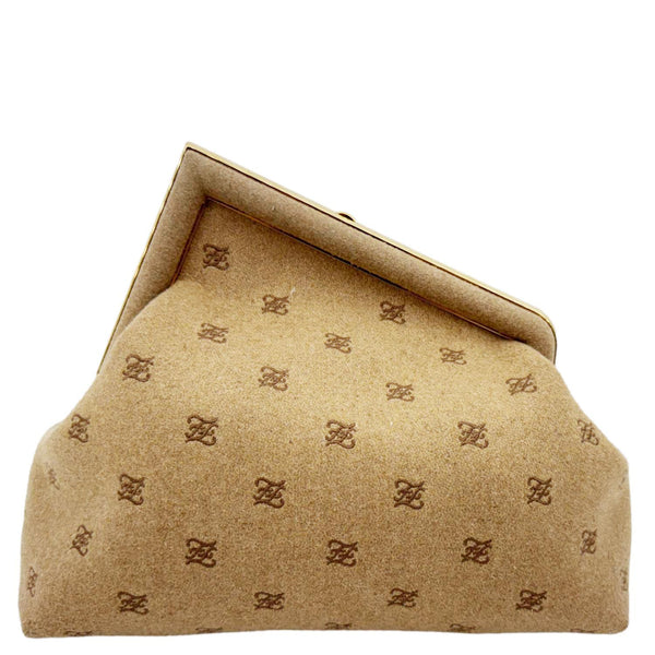 FENDI First Medium Karligraphy-Embroidered Flannel Shoulder Bag Camel