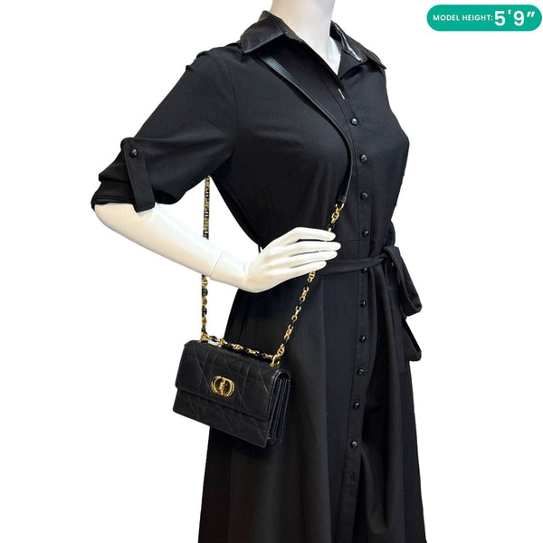 CHRISTIAN DIOR Miss Caro Mini Cannage Lambskin Leather Crossbody Bag Black