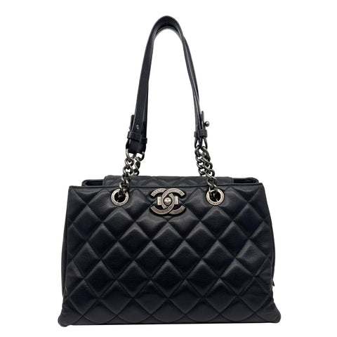 CHANEL City Rock Quilted Leather Shopping Tote Bag Black