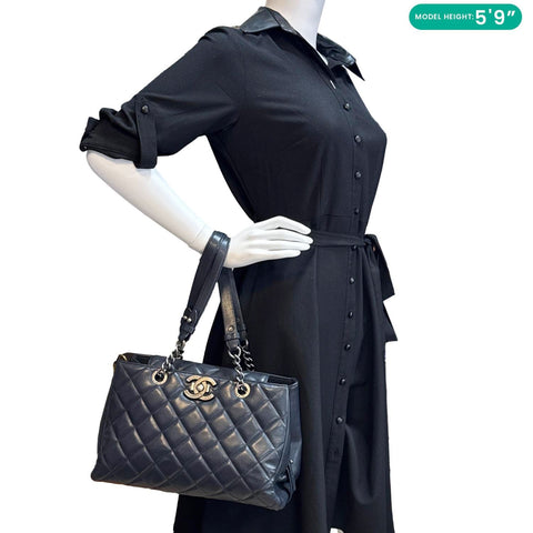 CHANEL City Rock Quilted Leather Shopping Tote Bag Black