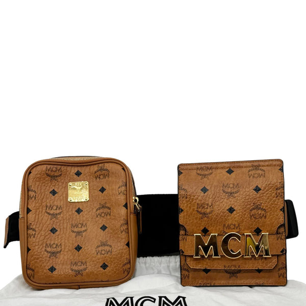 MCM Stark Modular Visetos Canvas Belt Bag Cognac