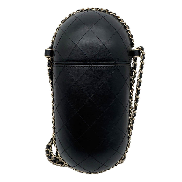 CHANEL Interlocking CC Logo Quilted Lambskin Leather Chain Around Phone Holder Black