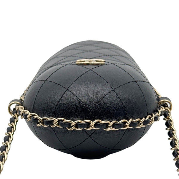 CHANEL Interlocking CC Logo Quilted Lambskin Leather Chain Around Phone Holder Black