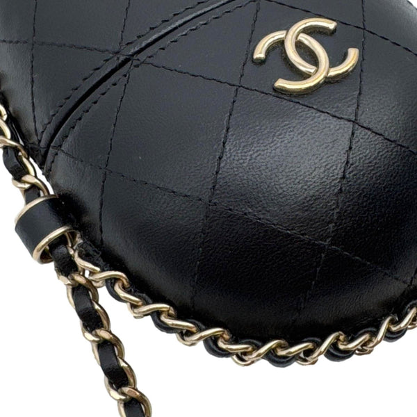 CHANEL Interlocking CC Logo Quilted Lambskin Leather Chain Around Phone Holder Black
