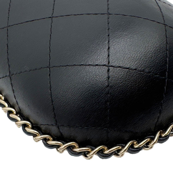 CHANEL Interlocking CC Logo Quilted Lambskin Leather Chain Around Phone Holder Black