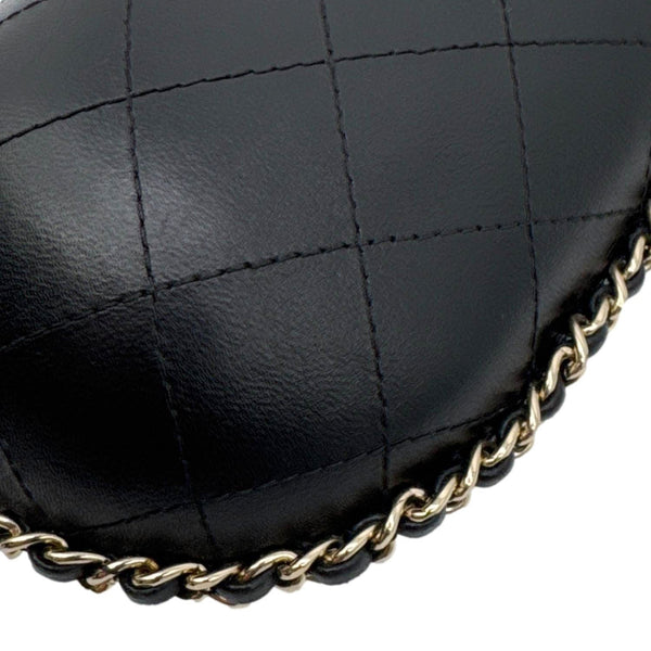 CHANEL Interlocking CC Logo Quilted Lambskin Leather Chain Around Phone Holder Black