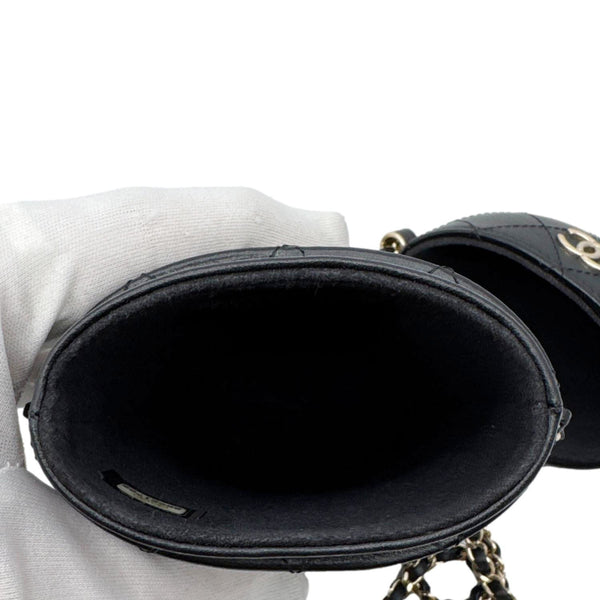 CHANEL Interlocking CC Logo Quilted Lambskin Leather Chain Around Phone Holder Black