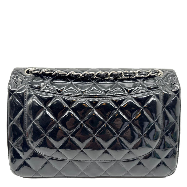 CHANEL Classic Double Flap Quilted Patent Leather Shoulder Bag Black