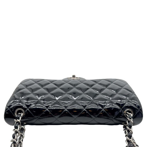 CHANEL Classic Double Flap Quilted Patent Leather Shoulder Bag Black