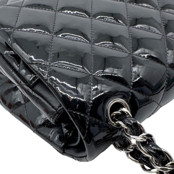 CHANEL Classic Double Flap Quilted Patent Leather Shoulder Bag Black
