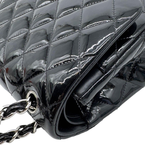 CHANEL Classic Double Flap Quilted Patent Leather Shoulder Bag Black