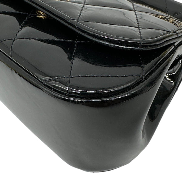 CHANEL Frame Clutch Flap With Chain Quilted Patent Leather Crossbody Bag Black