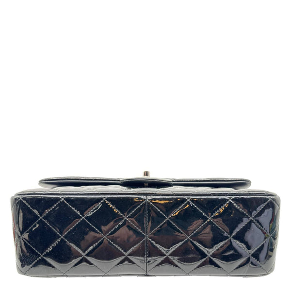 CHANEL Classic Double Flap Quilted Patent Leather Shoulder Bag Black