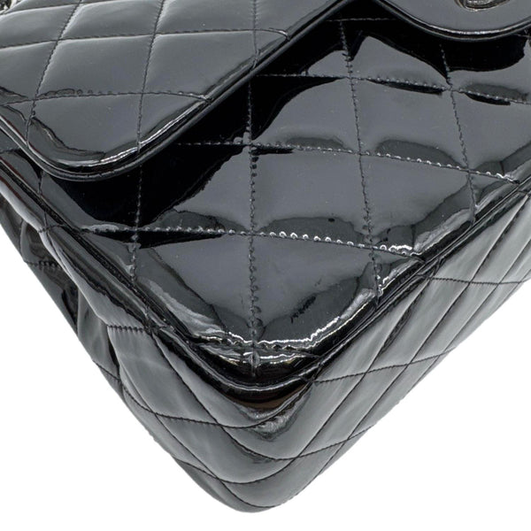 CHANEL Classic Double Flap Quilted Patent Leather Shoulder Bag Black