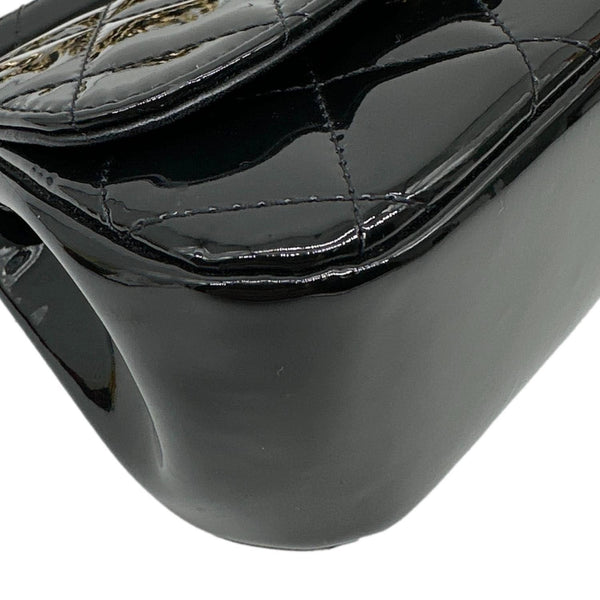 CHANEL Frame Clutch Flap With Chain Quilted Patent Leather Crossbody Bag Black