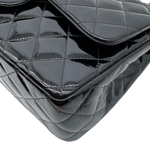 CHANEL Classic Double Flap Quilted Patent Leather Shoulder Bag Black