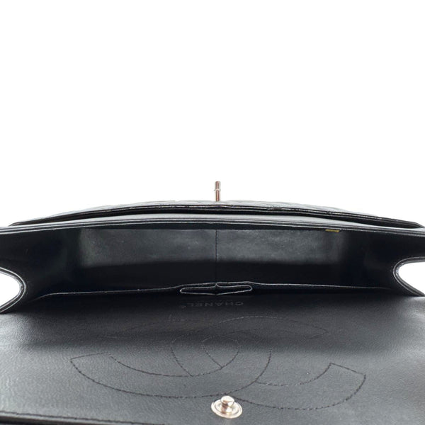 CHANEL Classic Double Flap Quilted Patent Leather Shoulder Bag Black