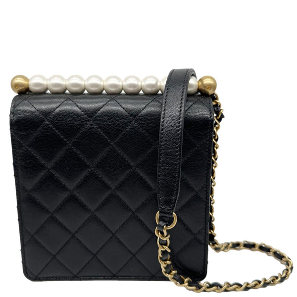CHANEL Chic Pearls Flap Quilted Calfskin Leather Shoulder Bag Black