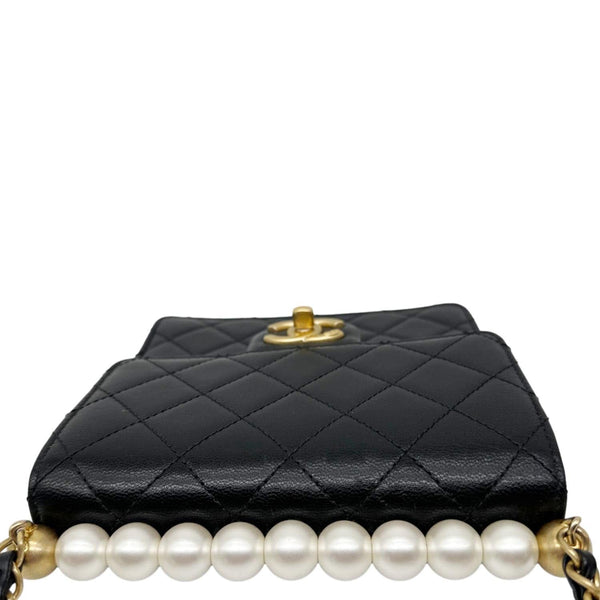 CHANEL Chic Pearls Flap Quilted Calfskin Leather Shoulder Bag Black