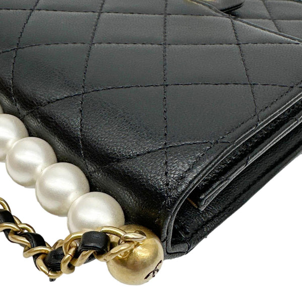 CHANEL Chic Pearls Flap Quilted Calfskin Leather Shoulder Bag Black