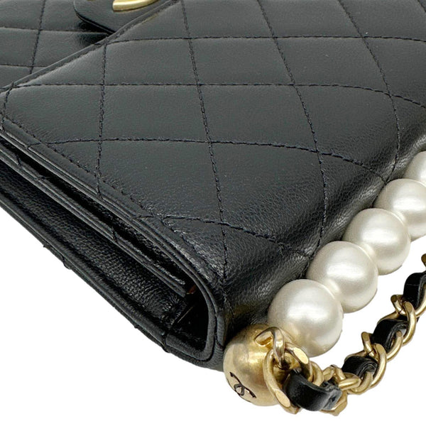 CHANEL Chic Pearls Flap Quilted Calfskin Leather Shoulder Bag Black