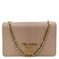 PRADA Soft Calfskin Saffiano Leather Chain Shoulder Bag Cipria