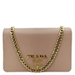 PRADA Soft Calfskin Saffiano Leather Chain Shoulder Bag Cipria