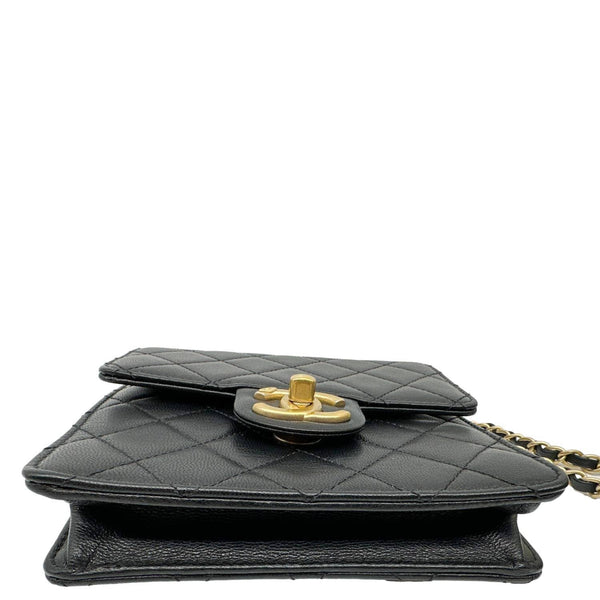CHANEL Chic Pearls Flap Quilted Calfskin Leather Shoulder Bag Black